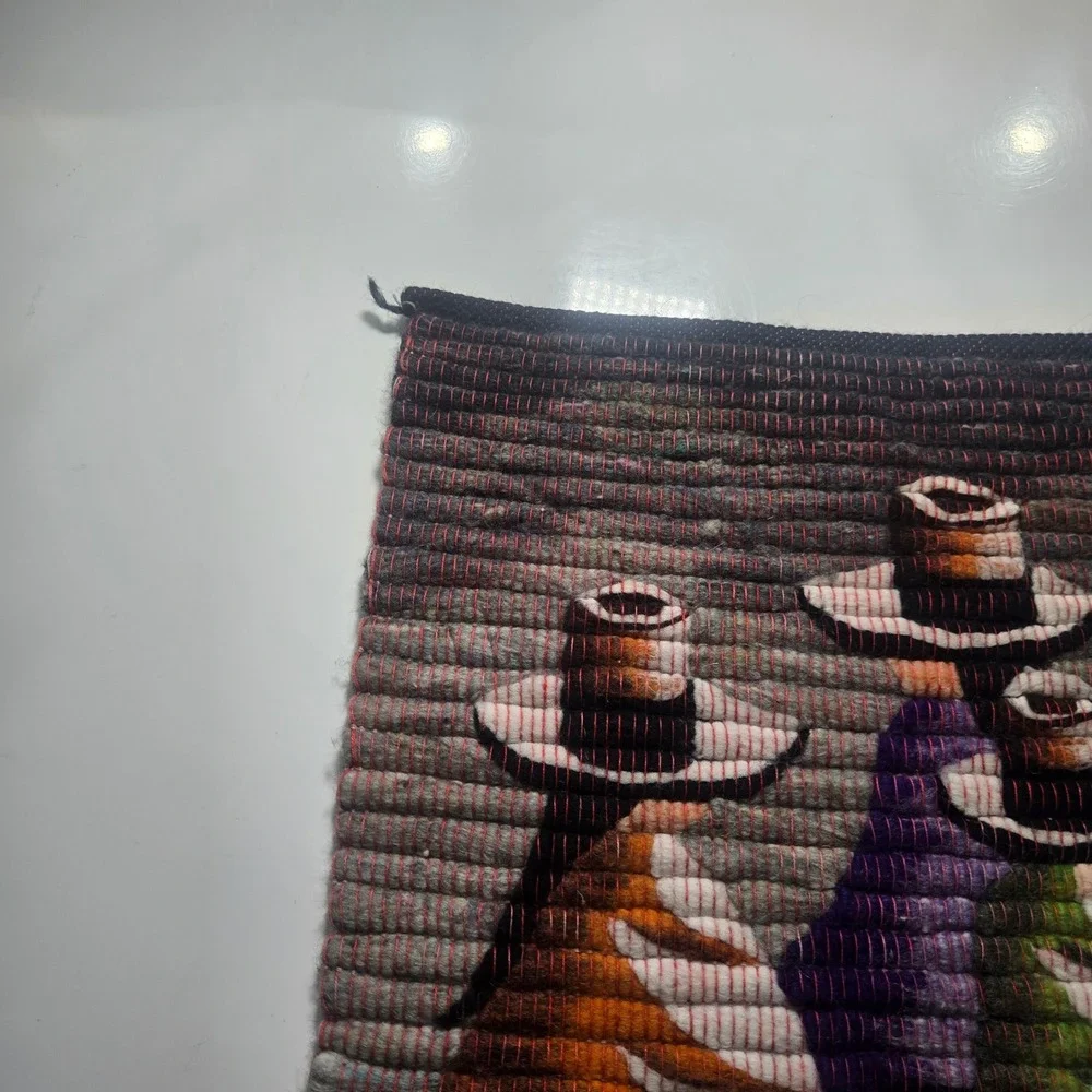 Vintage Peruvian Handwoven Wool Tapestry 20x20 Wall Hanging Las Chismosas Art